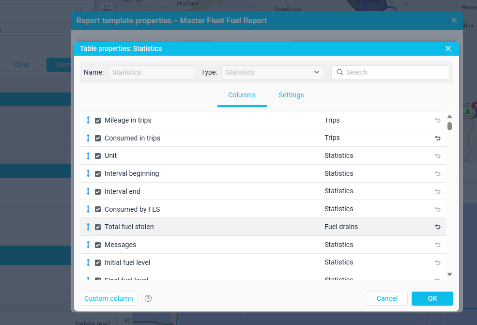 Fuel report chart in NetPlus by Netedge Telematics showing fuel consumption trends and refueling events.