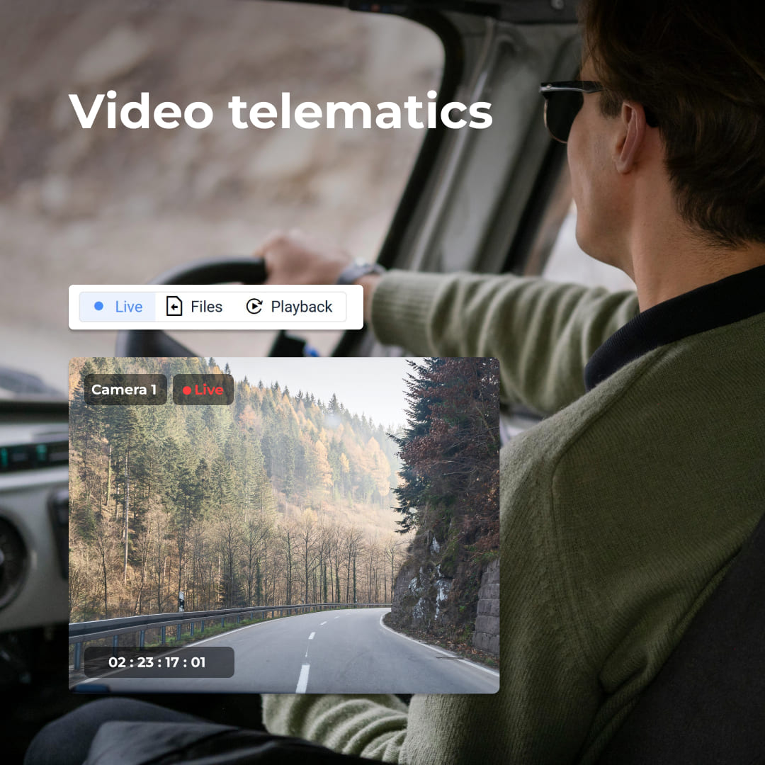 Video telematics interface from NetPlus by Netedge Telematics showing live camera feeds and event-triggered footage.